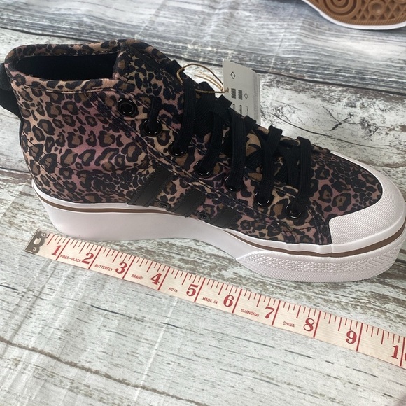 Adidas Nizza Platform Mid Leopard Print Sneakers Pink/Blk/Brwn Size 6 GY9531 - Picture 12 of 13